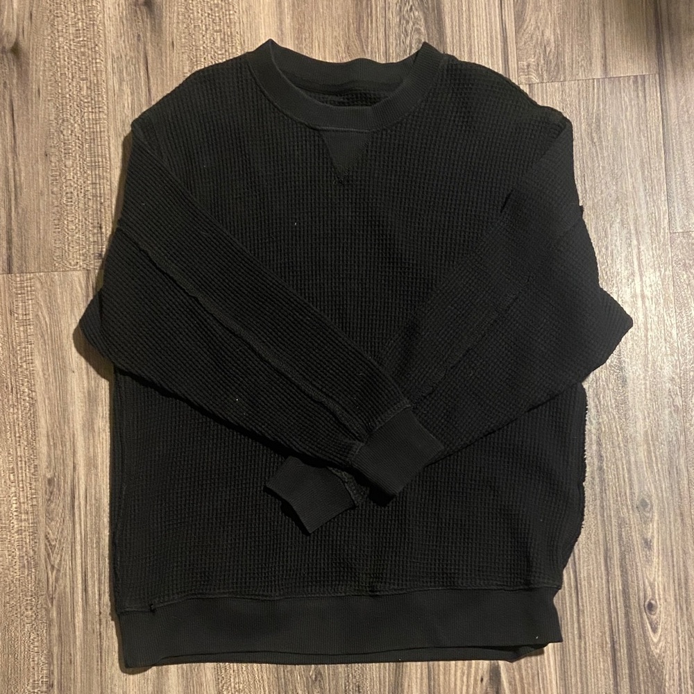 aerie Black Waffle Crewneck